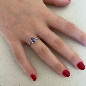 Brand New Oval Tanzanite and Diamond Three Stone Ring 10K White Gold Authentic